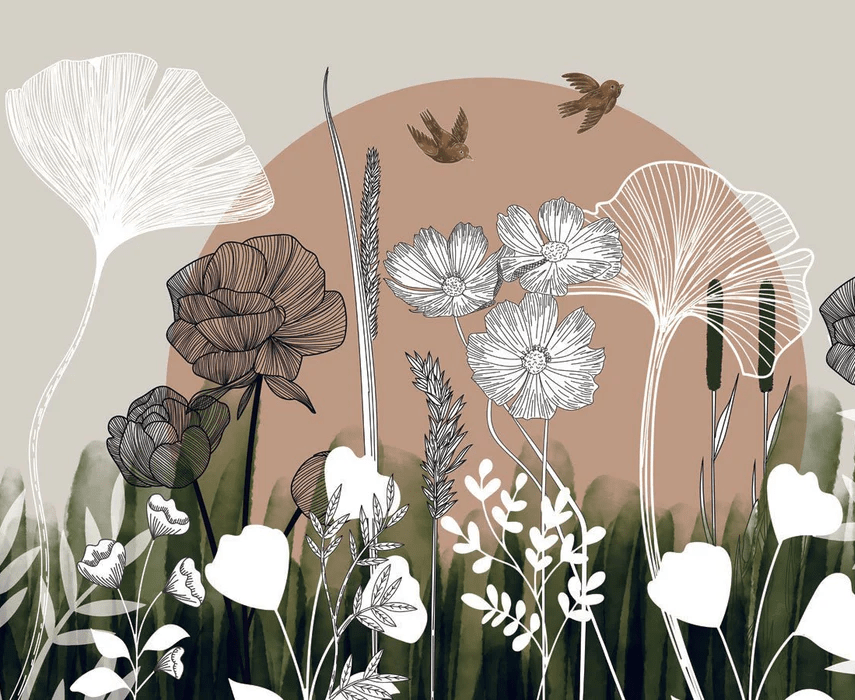 Papier peint Illustration Florale - H270 x L330 - Matière Softouch, XXL, tendance