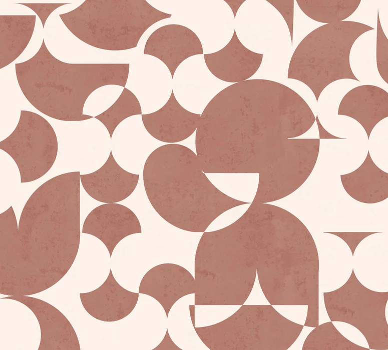 Papier Peint Panoramique Rétro Forme Graphique Terracotta - H279cm x L309cm - Matière Vinyle, XXL, tendance