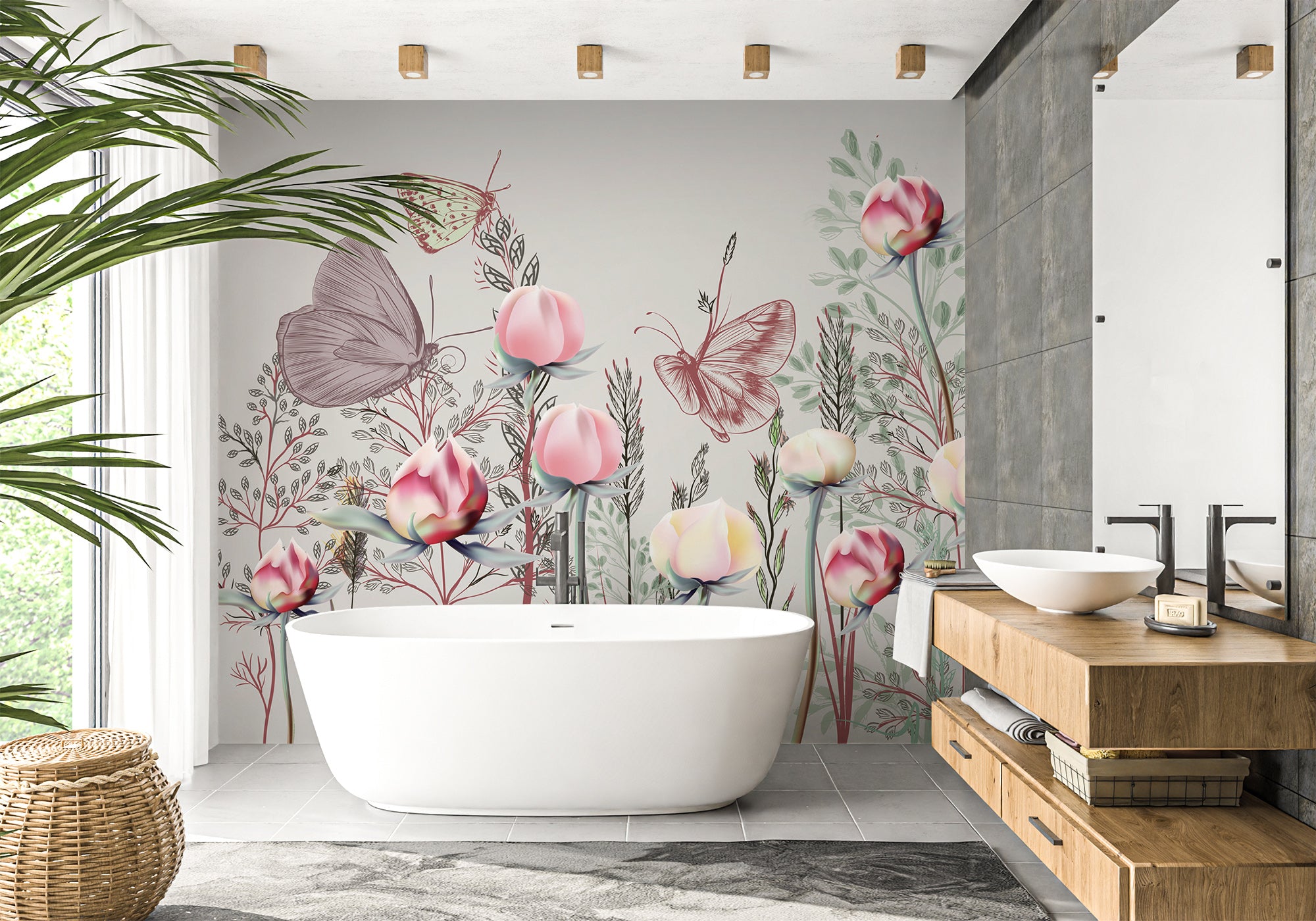 Papier peint salle de bain Fleur & Tulipe, XXL, tendance