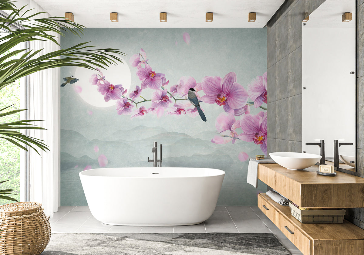 Sfondo per il bagno intramissolato orchidea