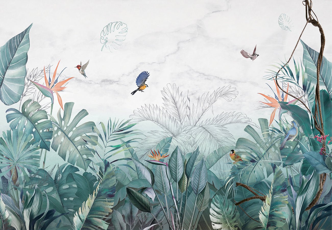 Papier peint jungle bleu marbre, XXL, tendance