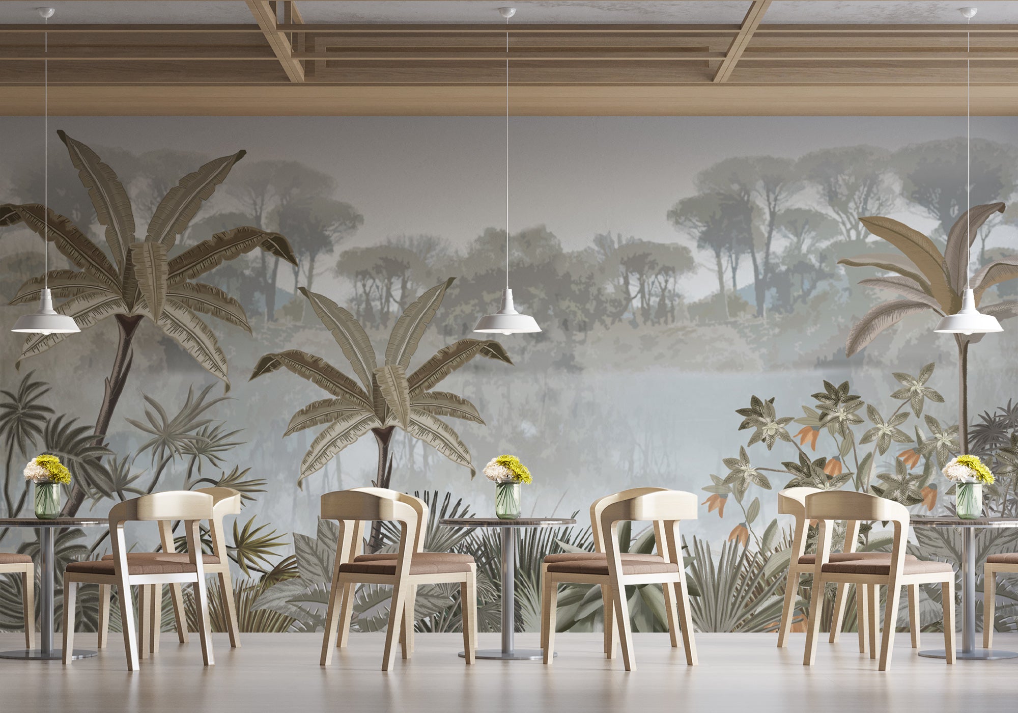Papier peint restaurant jungle tendance peinture, mural concept, tendance