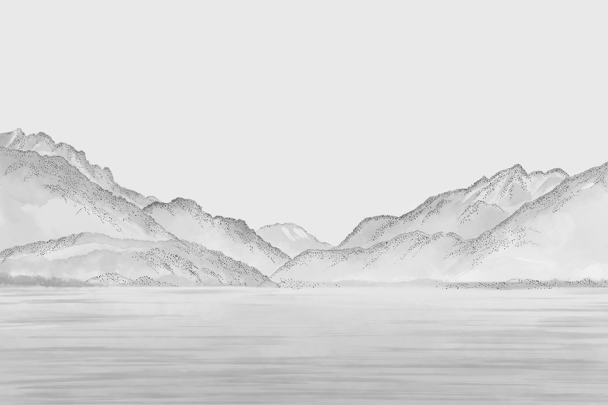 Papier peint lac Annecy noir et blanc- Relief Pointillé