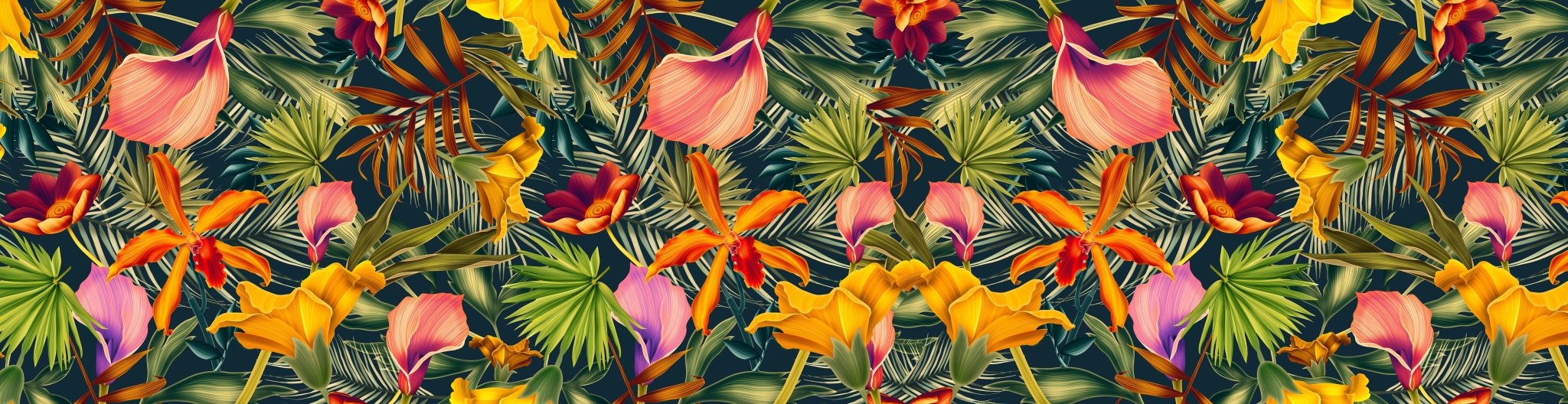 Papier peint salle de bain orange tropical, XXL, tendance