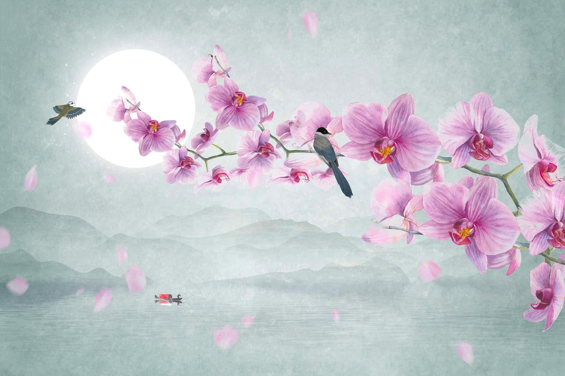 Papier peint panoramique intissé Orchidée, XXL, tendance