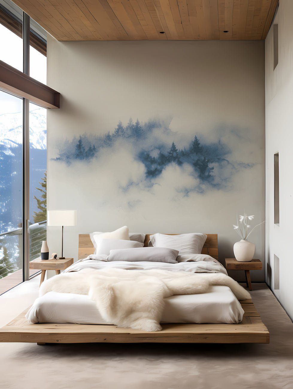 Papier peint brume des Cimes bleu, XXL, tendance