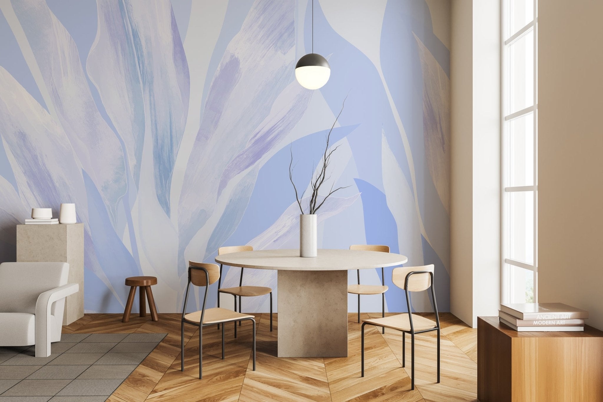 Papier peint étoffe florale bleu parme, XXL, tendance