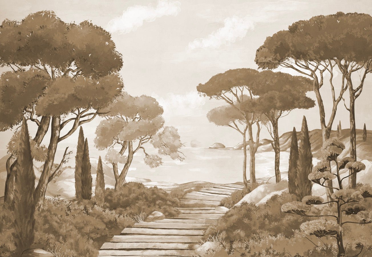 Papier peint balade dans les calanques monochrome, mural concept, tendance