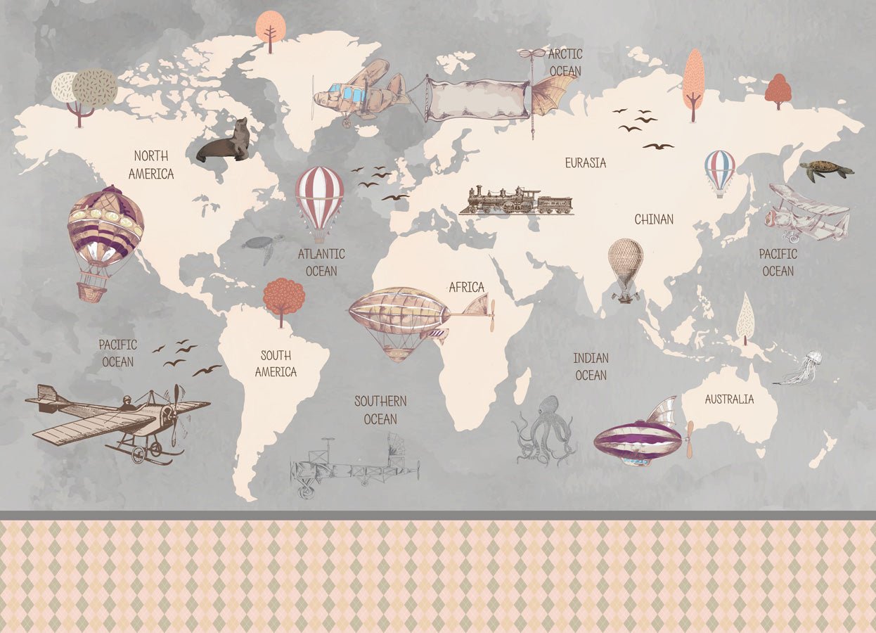 Papier peint panoramique Carte du monde Kids, mural concept, tendance