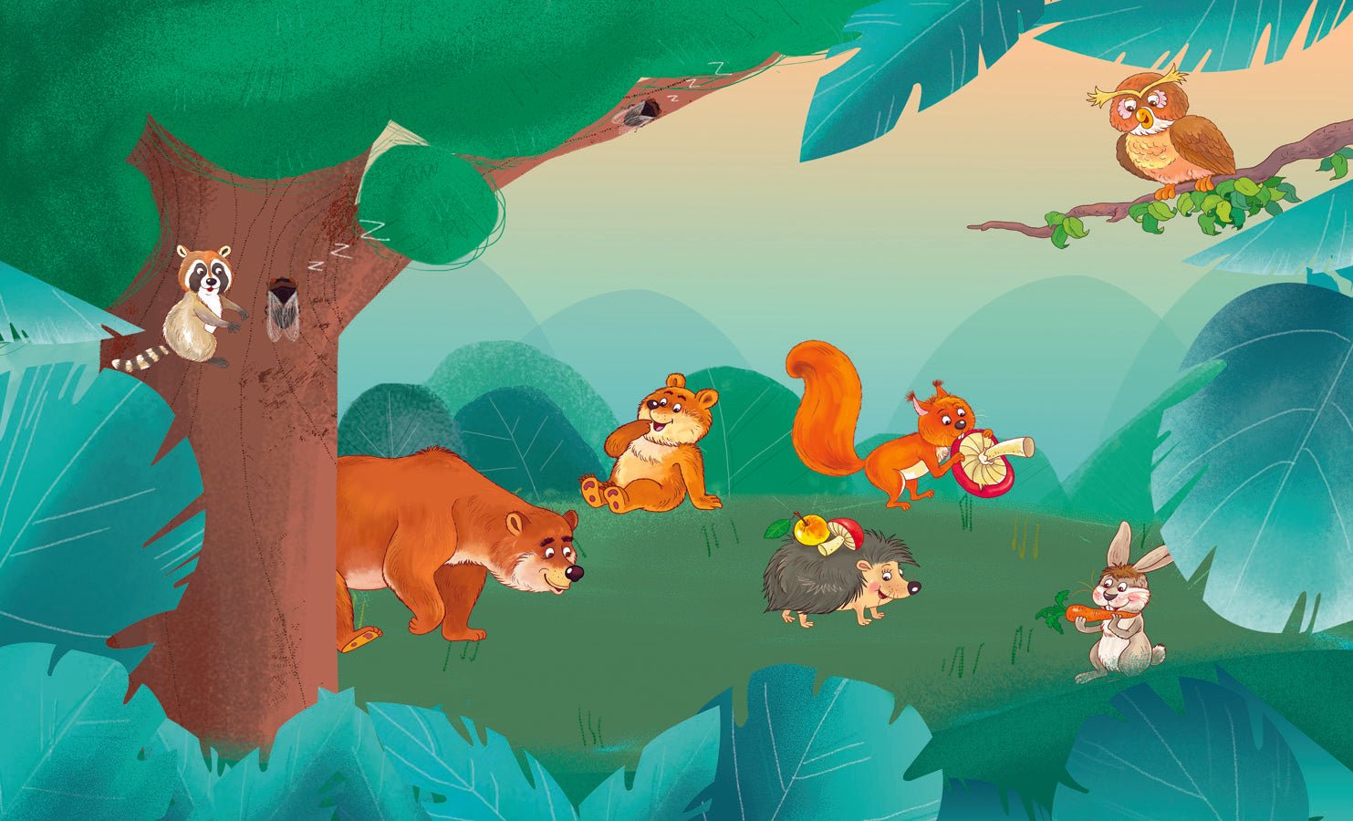 Papier peint enfant amis de la forêt, mural concept, tendance