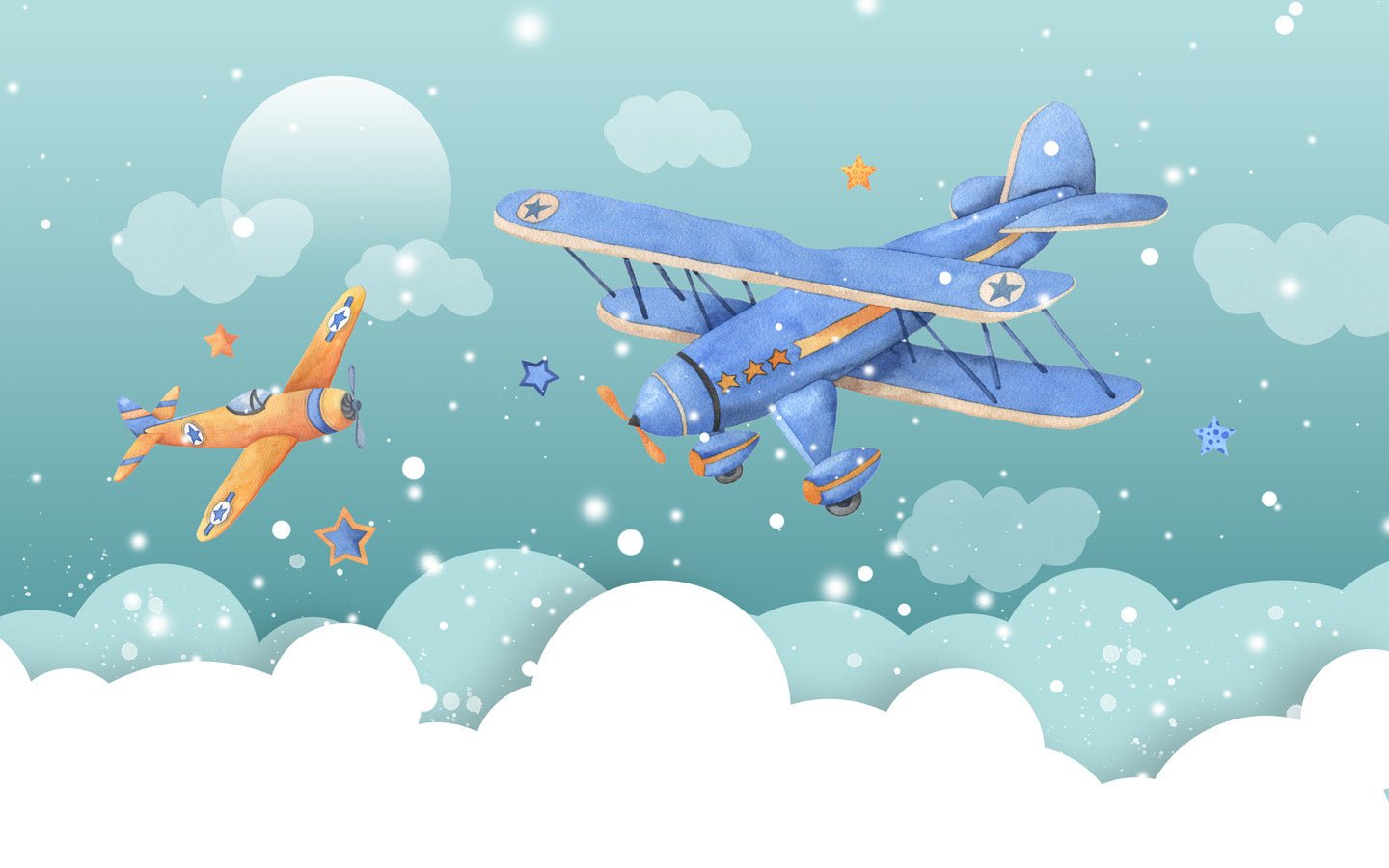 Papier peint chambre enfant avion neige, mural concept, tendance