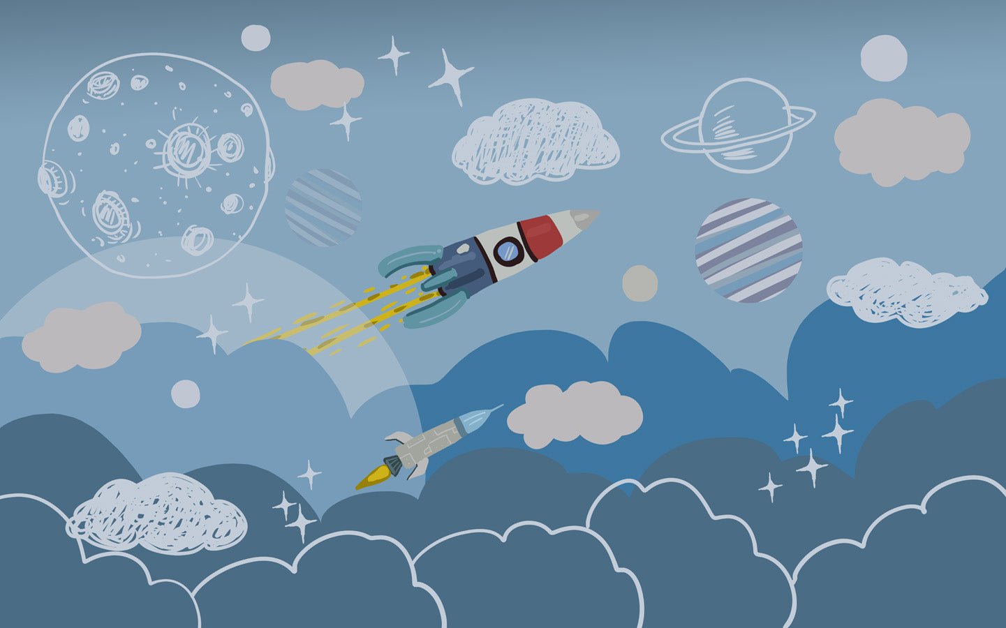 Papier peint enfant fusée espace spatiale, mural concept, tendance