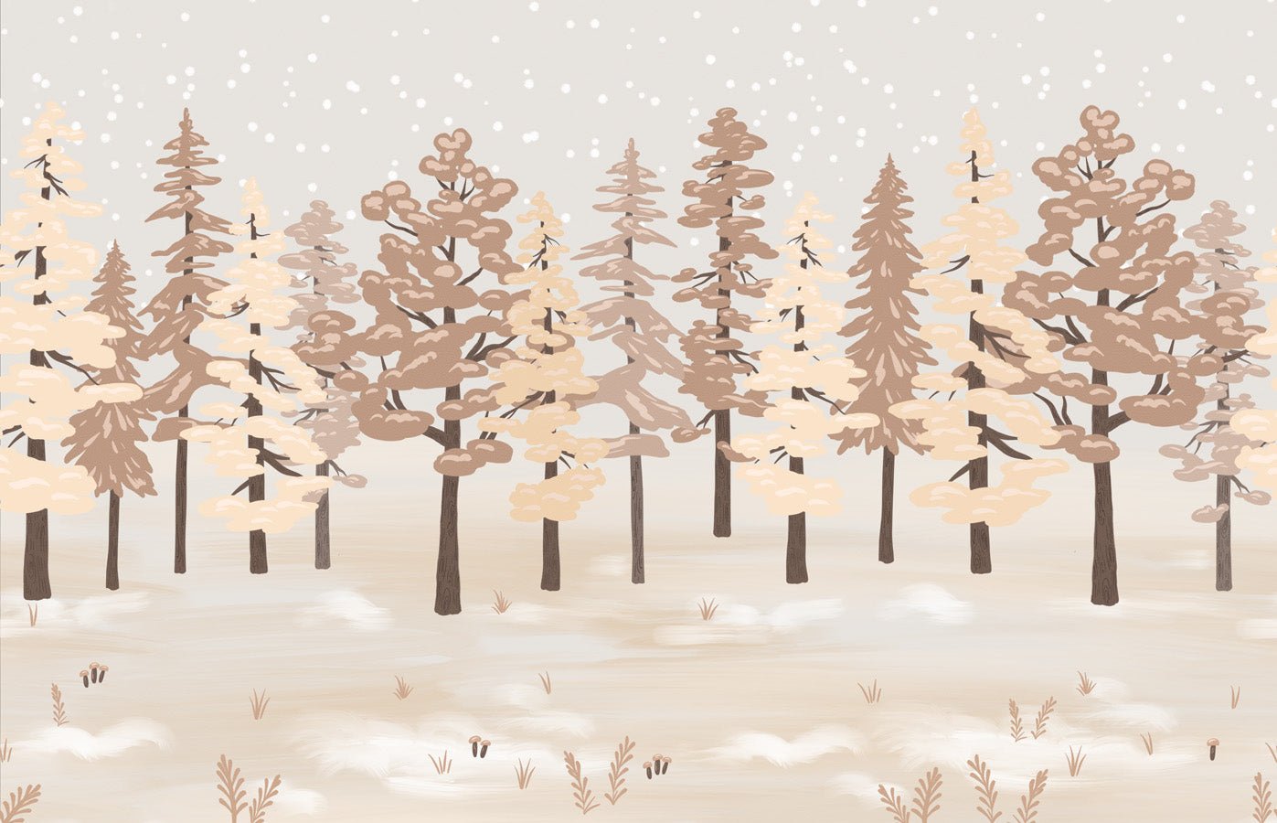 Papier peint enfant sapin aquarelle féérique, mural concept, tendance