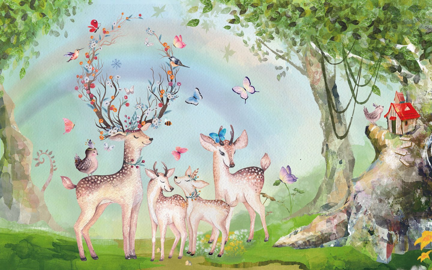 Papier peint Famille Cerf, mural concept, tendance