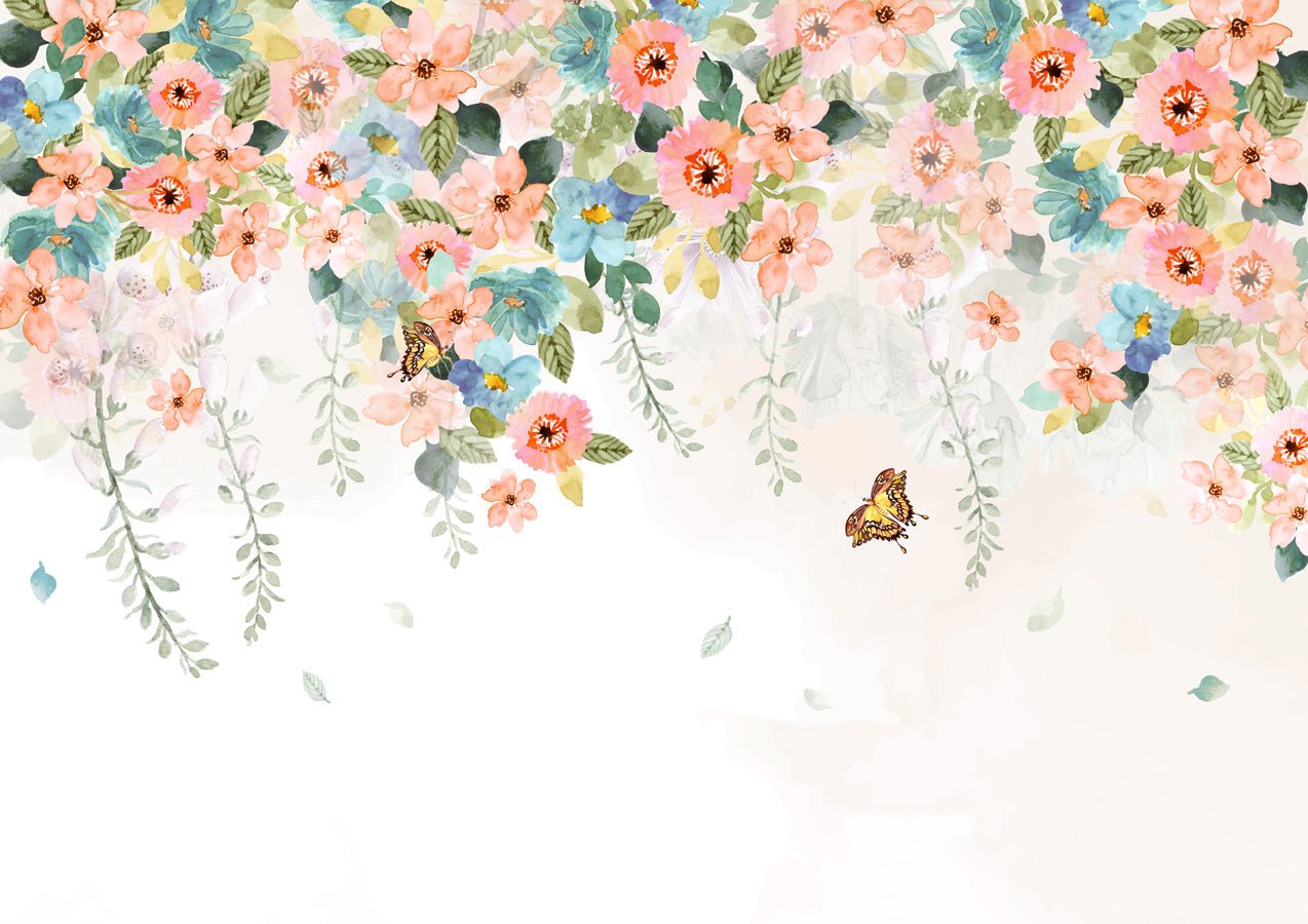 Papier peint toilette fleurs estivales, mural concept, tendance