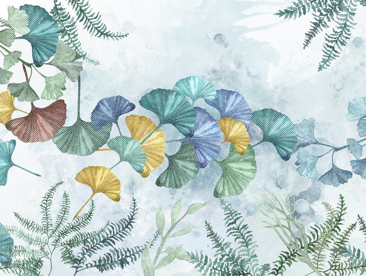 Papier peint wc ginkgo biloba japon, mural concept, tendance