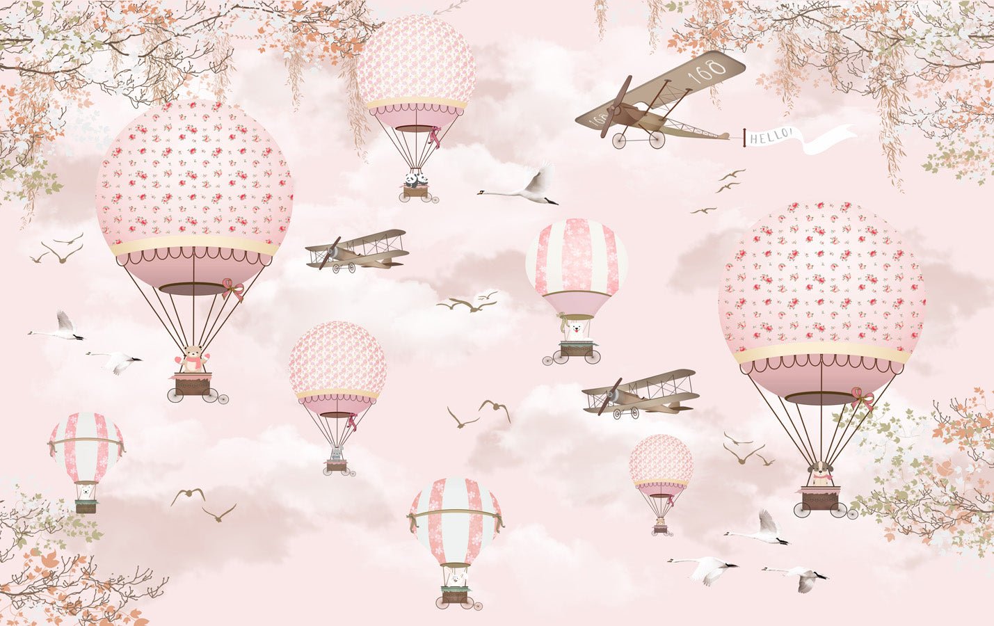 Papier peint les animaux en Montgolfière rose pêche, mural concept, tendance