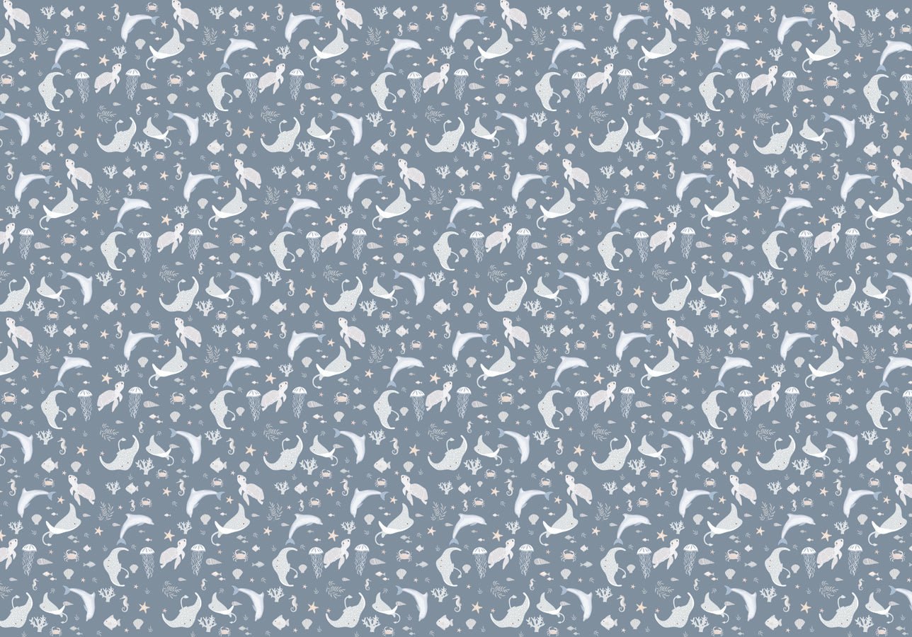 Papier peint motif océania bleu craquant, mural concept, tendance