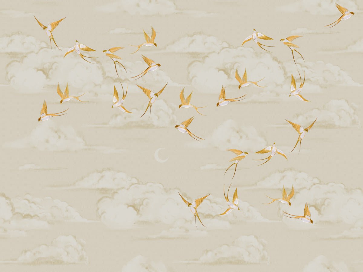 Papier peint bureau envol oiseau doré, mural concept, tendance