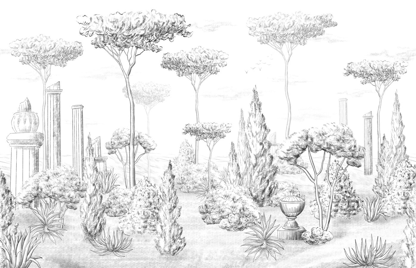 Papier peint style romain pinède, mural concept, tendance