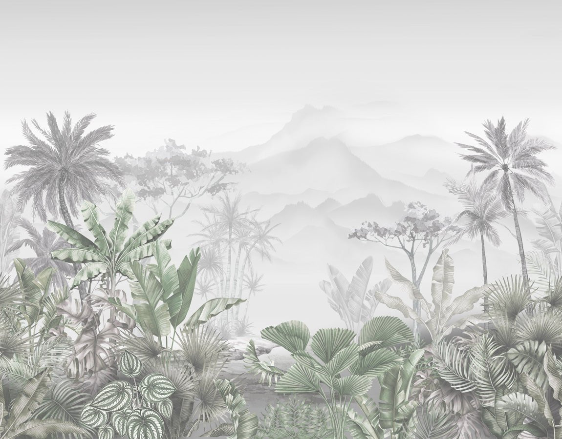 Papier peint salle de bain tendance tropical vert, mural concept, tendance