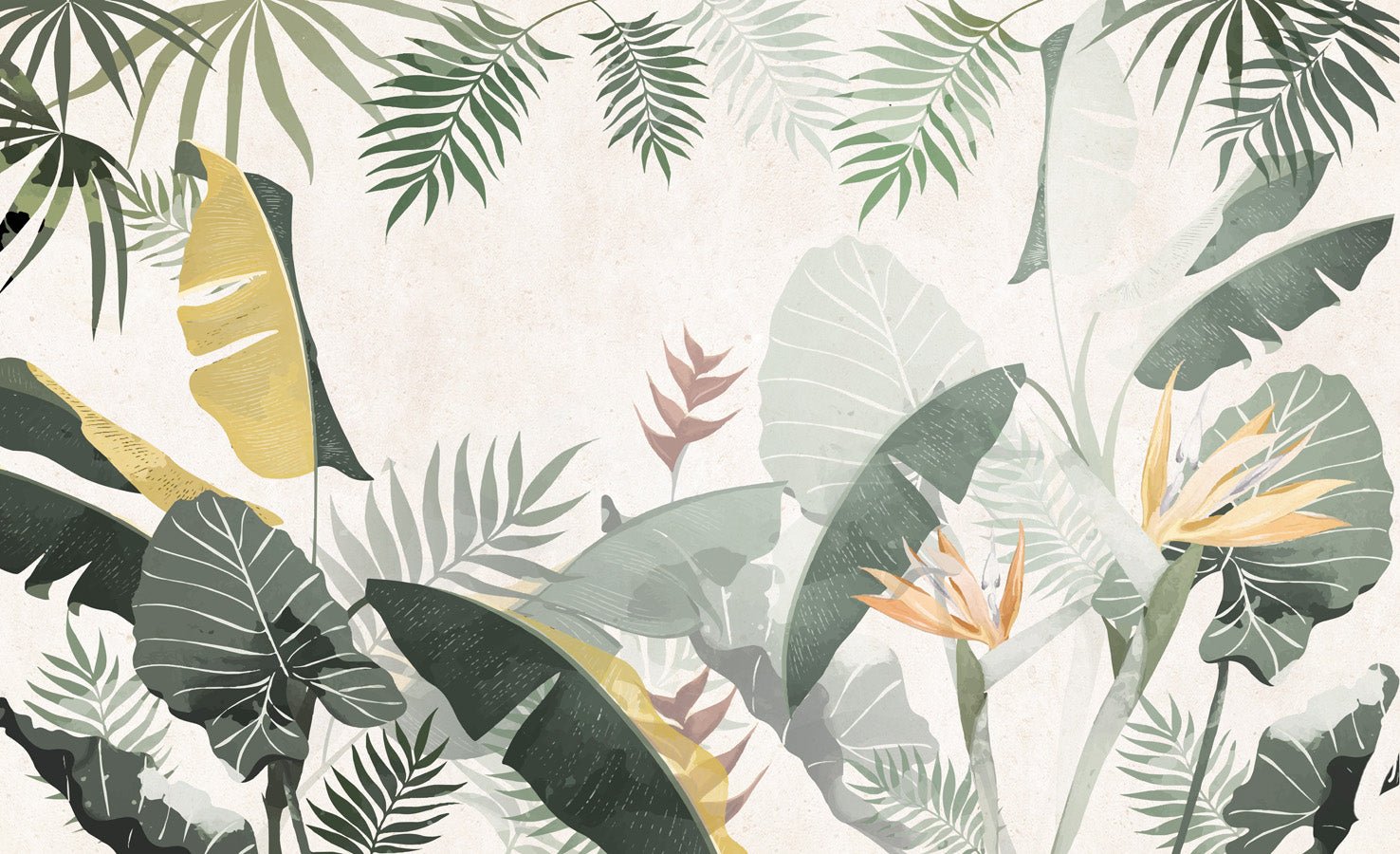 Papier peint sur mesure végétal vert jaune, mural concept, tendance