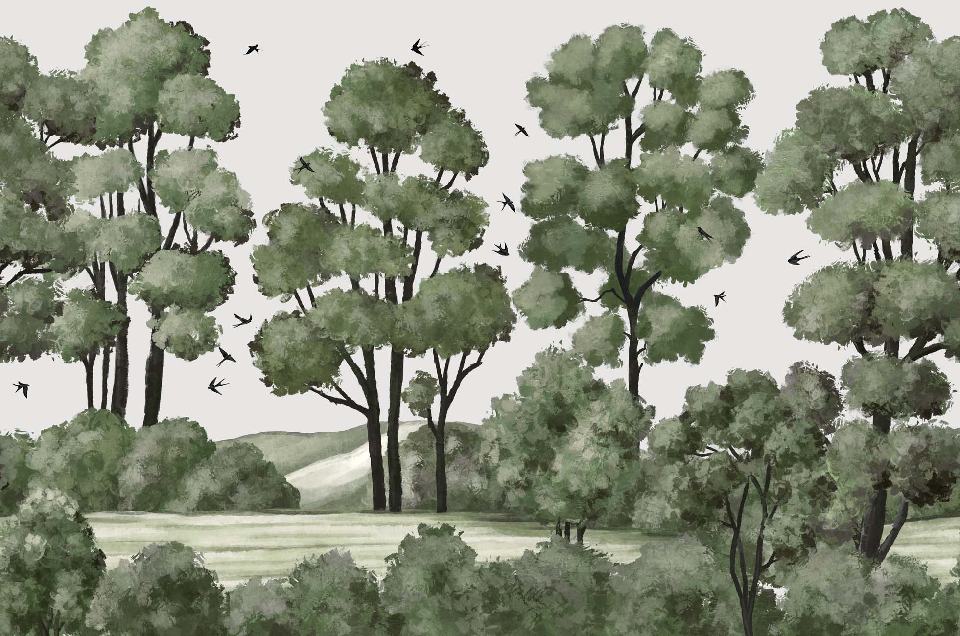 Papier peint paysage rivière forêt vert, XXL, tendance