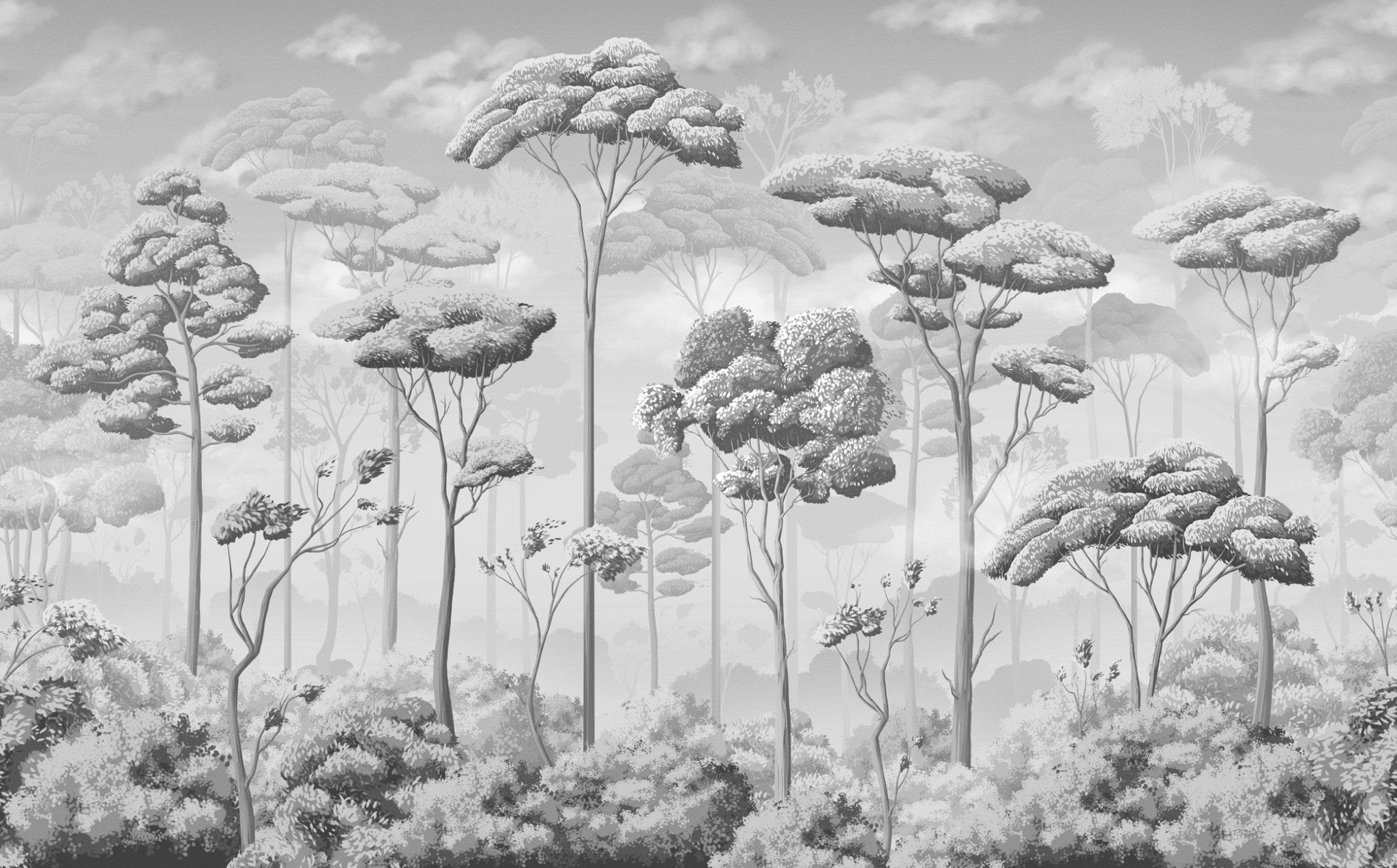 Papier peint salle de bain pinèdes noir et blanc, XXL, tendance