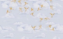 Carta da parati poetica per uccelli in oro e nuvole