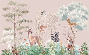 Carta da parati per la cameretta dei bambini, natura magica rosa