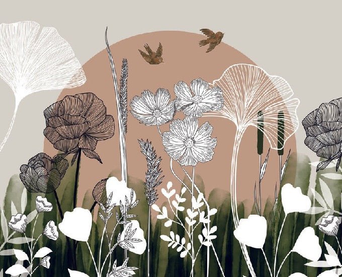 Carta da parati panoramica con illustrazione floreale