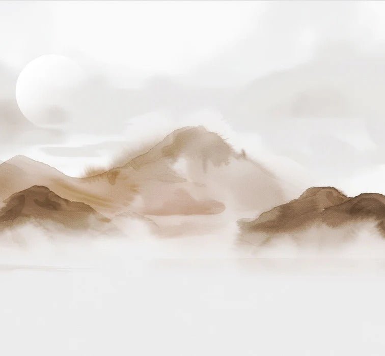 Papier peint montagnes voilées – Lueur sépia, XXL, tendance