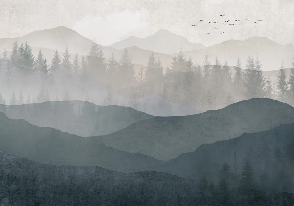 Papier peint panorama nature noir et blanc, XXL, tendance