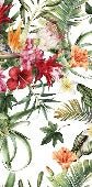 Carta da parati per bagno tropicale e fiori colorati