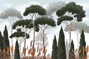 Papier peint sur mesure cyprès pins et herbes de la pampa, XXL, tendance