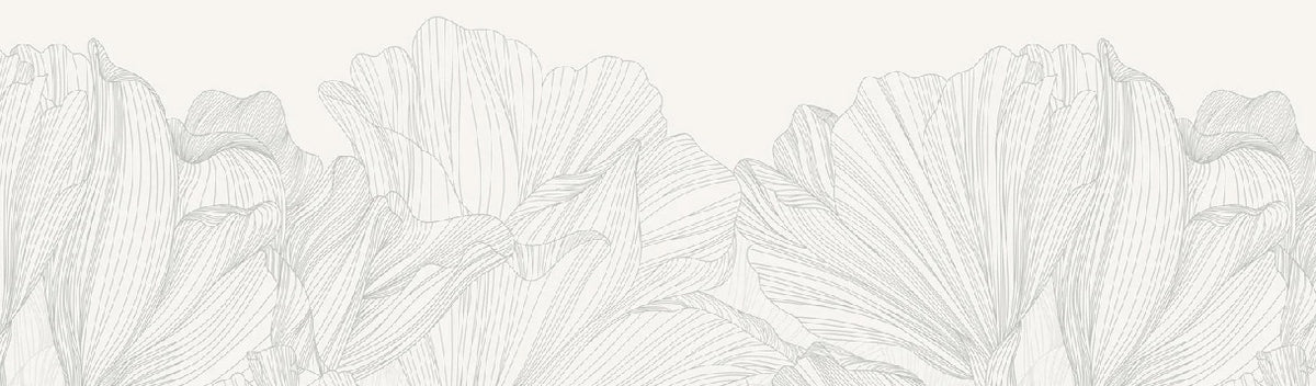 Carta da parati panoramica grigio e bianco con valzer di fiori