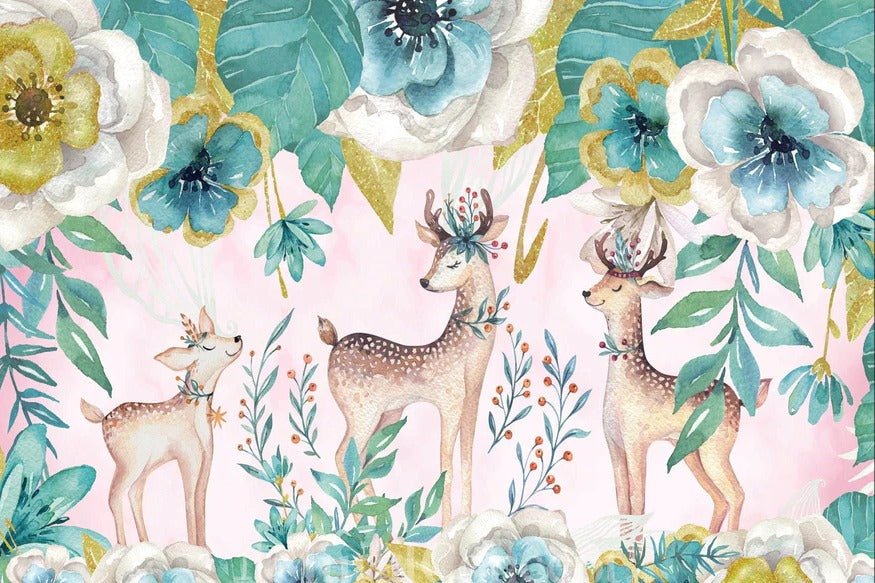 Carta da parati verde tenue a fiori di cervo