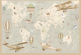 Carta da parati per bambini mappa del mondo aviatore