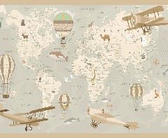 Carta da parati per bambini mappa del mondo aviatore