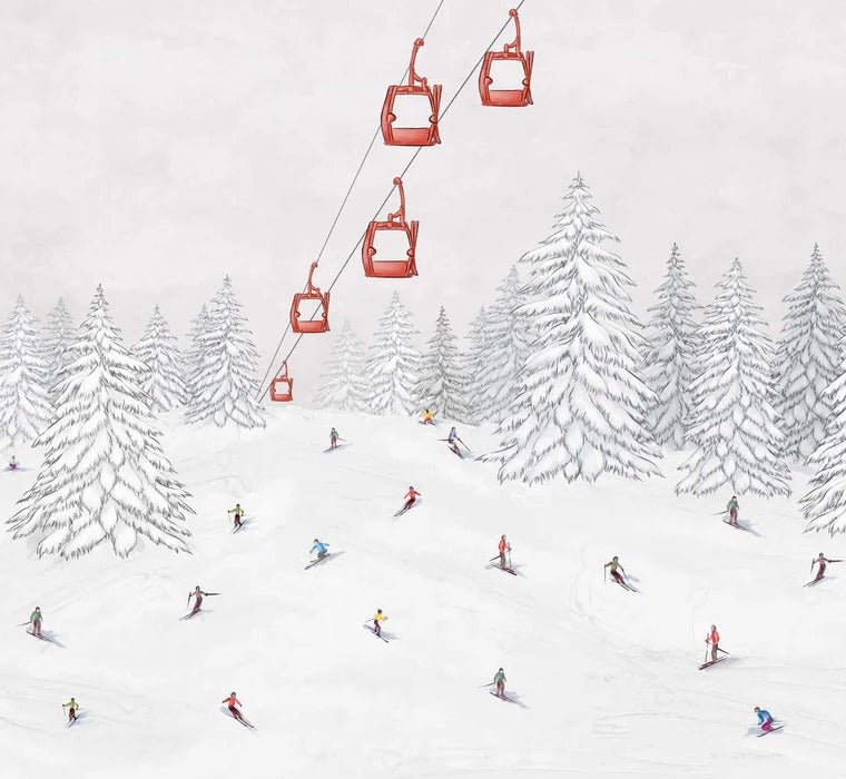Papier peint télécabine skieurs colorés, XXL, tendance