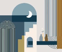 Carta da parati grafica ad arco blu