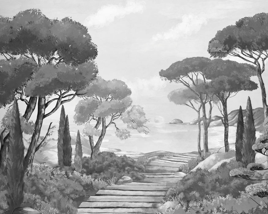 Papier peint balade dans les calanques noir et blanc, XXL, tendance