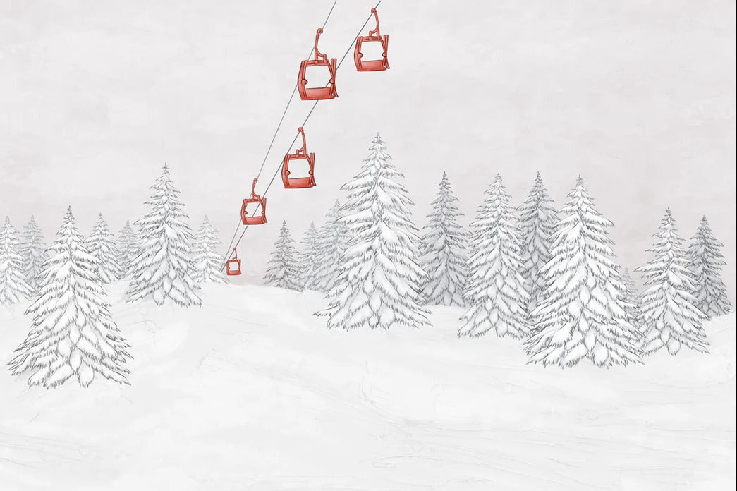 Papier peint montagne télécabine rouge, XXL, tendance