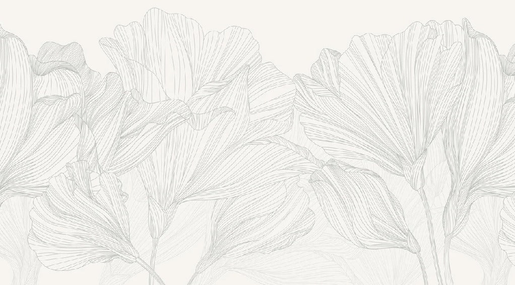 Carta da parati panoramica Valzer di fiori in bianco e grigio