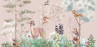 Carta da parati per la cameretta dei bambini, natura magica rosa