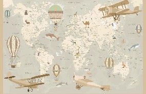 Carta da parati per bambini mappa del mondo aviatore