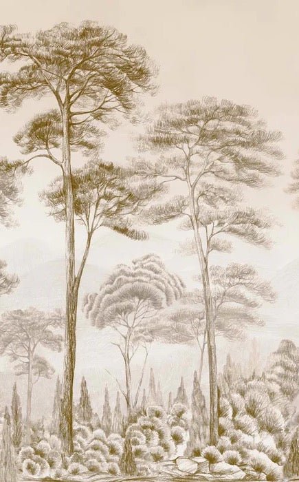 Carta da parati natura pineta seppia