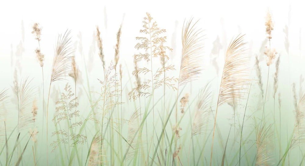 Carta da parati verde con fiori di campo di grano
