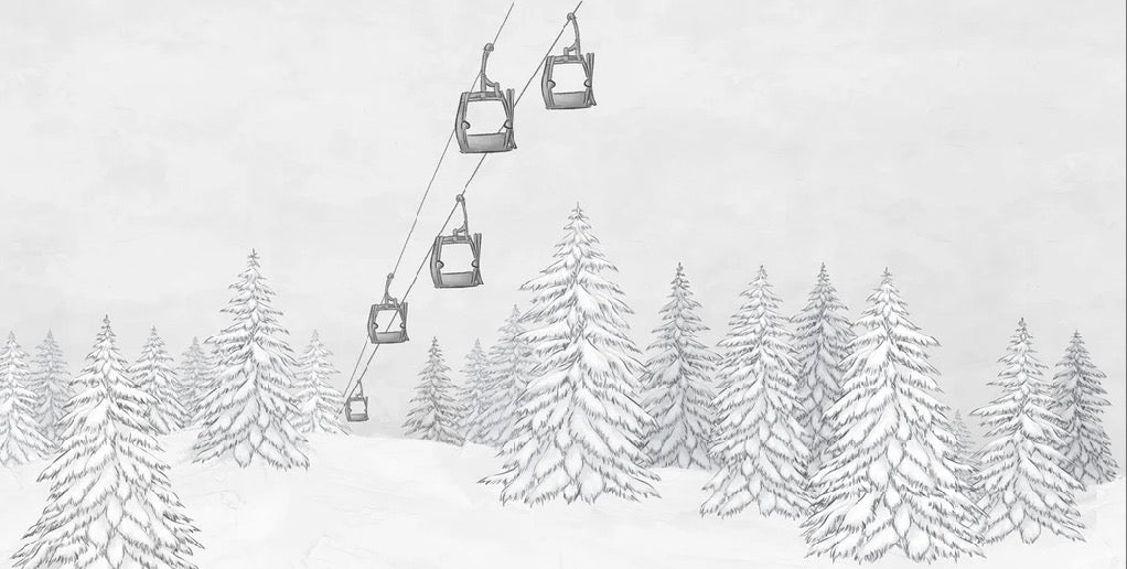 Carta da parati in bianco e nero per gondola di montagna