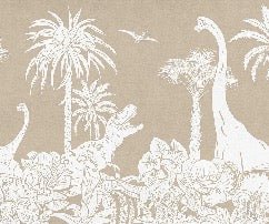 Carta da parati monocromatica beige con dinosauri